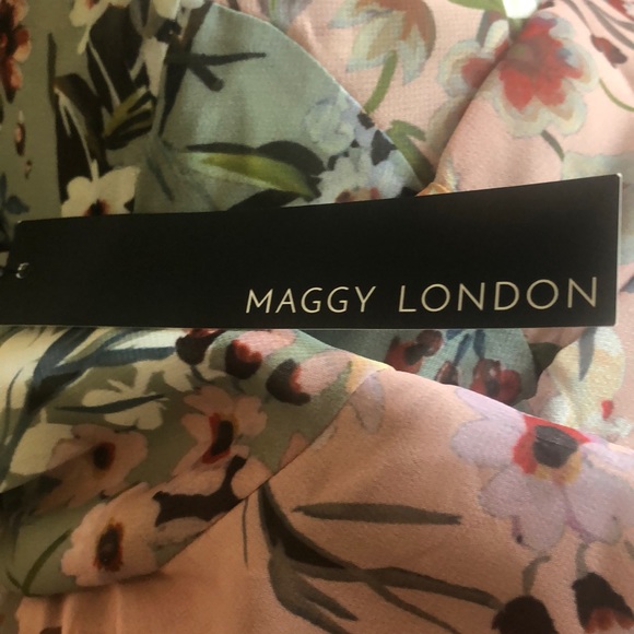 Maggy London Coral/Sage Floral Ruffle Dress - Picture 6 of 8